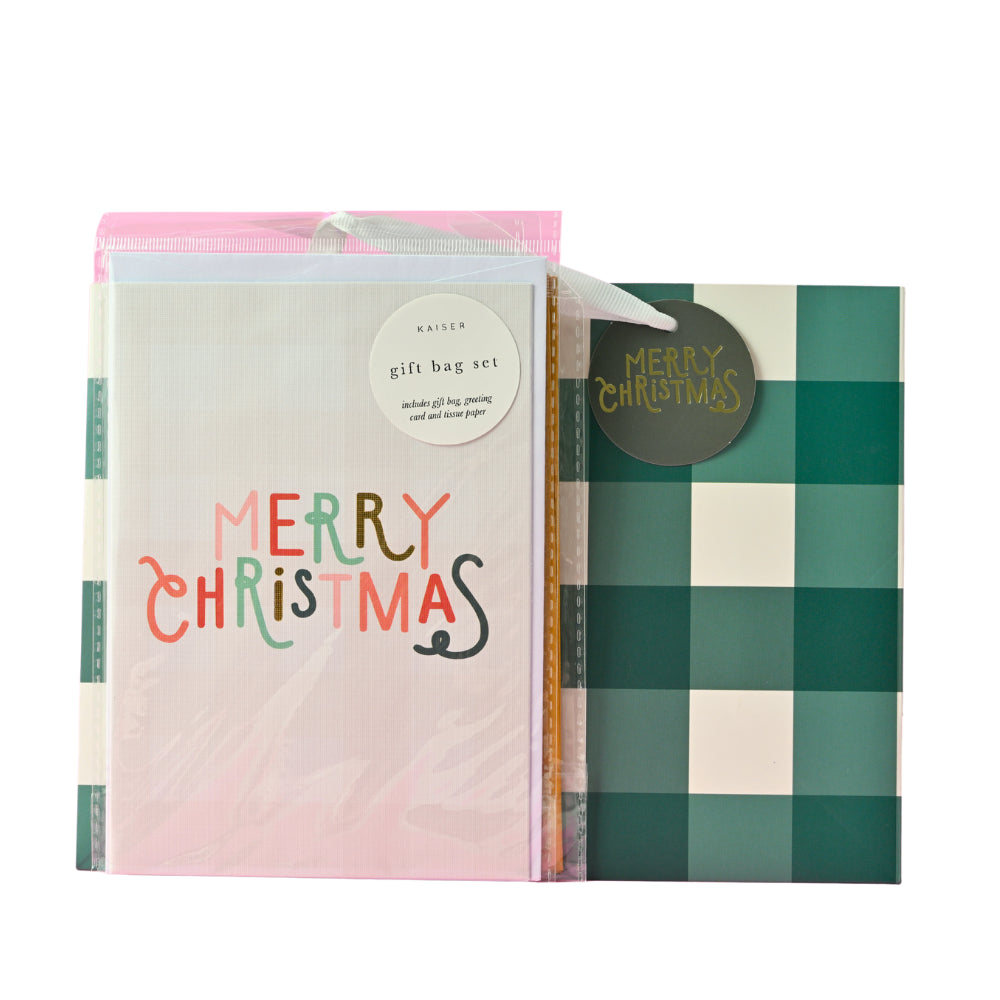 Christmas Medium Gift Bag Set - Forest Green Gingham